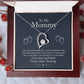 Silver Heart Necklace with Cubic Zirconia in Center and Small Stones on one side. Luxury Gift Box. Message Card reads: To My Mommy: I may just be a bump. But I love you more than you ever know. Keep this close to your heart until I can meet you and rest in your arms. Love, kisses and kicks From, Your Tummy - Givethegifts.com