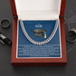 To My Son, Love Your Biggest Fan Silver Chainlink Necklace for Graduation. Message Card reads: To My Son: As you step into this next chapter, I want you to carry this with you - you were made for greatness. Not just in the things you'll achieve, but in the strength, kindness, and heart you'll bring to the world. Watching you become the man you were meant to be has been one of the greatest honors of my life. I love you more than words can say, and I'll always be here - your biggest fan forever. 