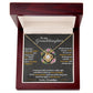 Yellow Gold Love Knot Necklace large CZ crystal in center, with smaller crystals. Luxury Gift Box. Message reads: To My Granddaughter: Someday when the pages of my life end, I know that you will be one of the most beautiful chapters. Always keep me in your heart for you are always in mine. Nothing and nobody, not even time will change that. I squeezed this necklace really tight and filled it with my love and light, if I'm ever not here and you need a hug, just hold this tight to feel my love. Love Grandpa