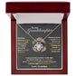 White Gold Love Knot Necklace large CZ crystal in center, with smaller crystals. Luxury Gift Box. Message reads: To My Granddaughter: Someday when the pages of my life end, I know that you will be one of the most beautiful chapters. Always keep me in your heart for you are always in mine. Nothing and nobody, not even time will change that. I squeezed this necklace really tight and filled it with my love and light, if I'm ever not here and you need a hug, just hold this tight to feel my love. Love Grandpa